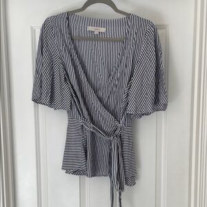 LOFT Navy and White Striped Blouse